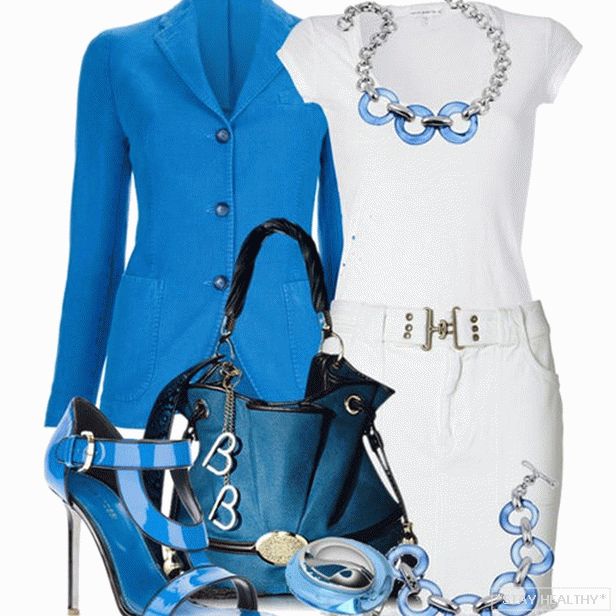 белое rochie с голубыми аксессуарами, фото