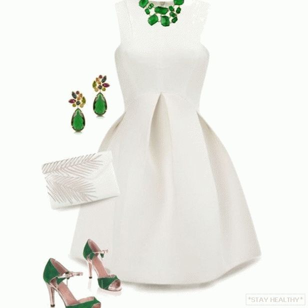 белое rochie с зелеными аксессуарами, фото