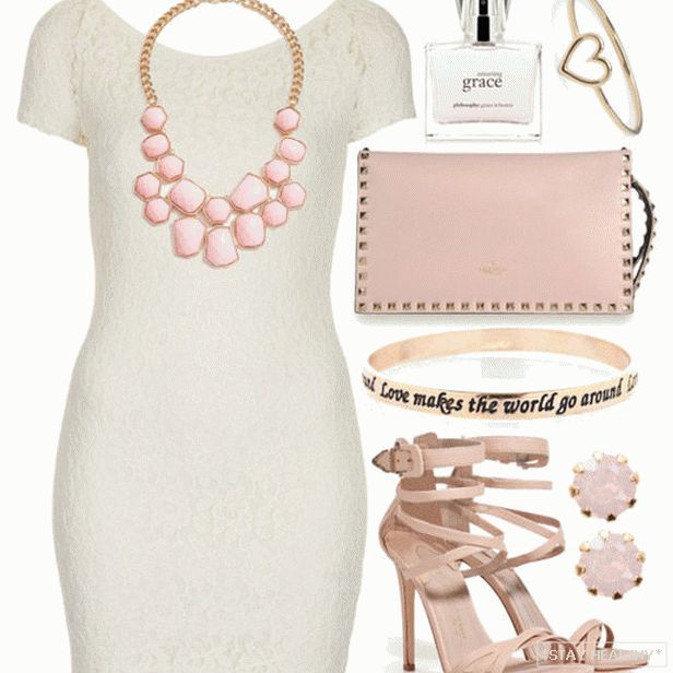 белое rochie с розовыми аксессуарами, фото