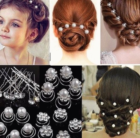 New-Luxury-Twist-Ins-Hair Clips-12-Bucs-Flower-Pearls-Crystal-Accesorii pentru păr-